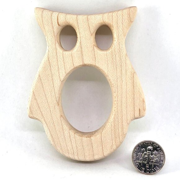 Wooden Owl Animal Teether Teething Ring Natural Untreated Beech Wood - Picture 5 of 6